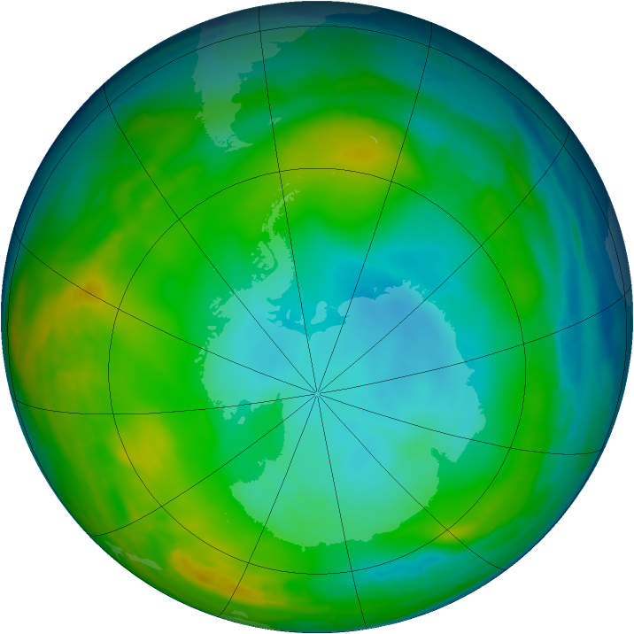 Antarctic ozone map for 04 July 2015